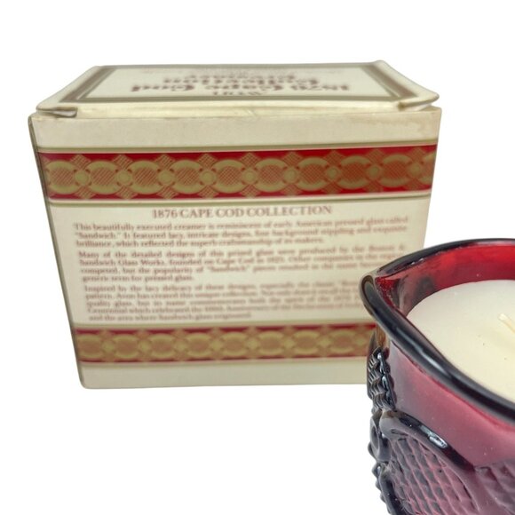 Avon 1876 Cape Cod Collection Red Glass Creamer Meadow Morn Fragrance Candle - Picture 7 of 8